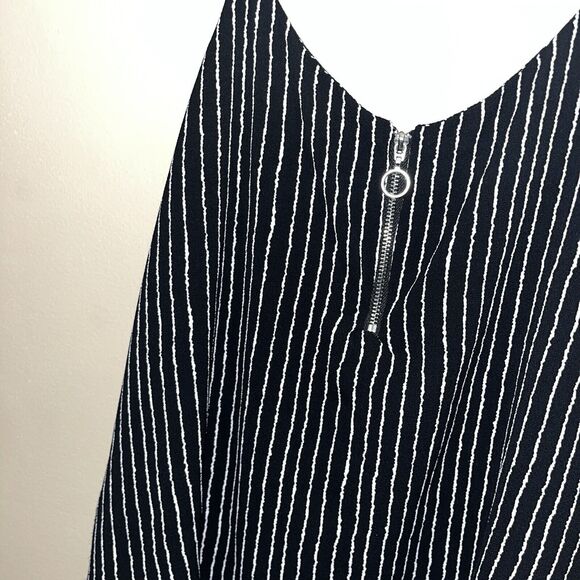 Mango Women’s Black Striped Jump Suit Romper S Shorts Zip Club Casual Fun Funky - Picture 2 of 9